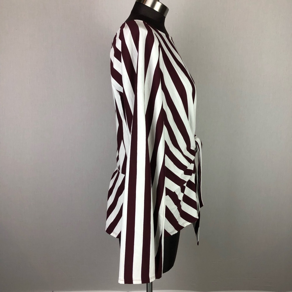 Jodifl Red Striped Bell Sleeve Tie Peplum Blouse - Picture 4 of 8